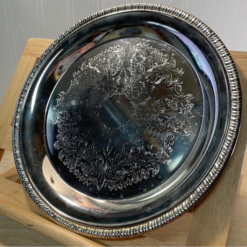Vintage GSA Godinger Silver Art Co. Ltd. 10” Round Silver Plate Tray